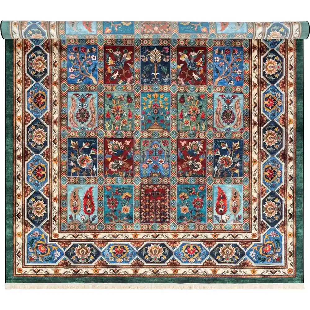 فرش ماشینی سنتی طرح 25cs0380 سبز 1000 شانه